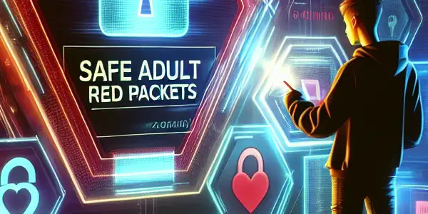 A futuristic scene depicting a character engaging with a holographic interface for safe adult entertainment transactions.