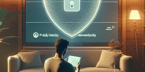 A cozy room with a person watching adult content on a modern device, emphasizing privacy and wellness.