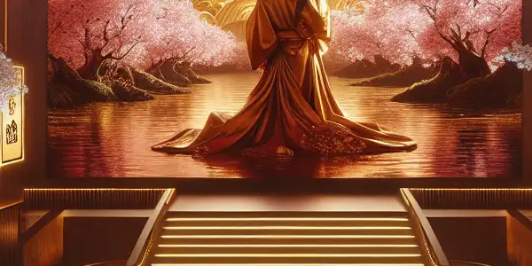 A luxurious cinema showcasing diverse erotic film aesthetics, with a warm, inviting atmosphere and an intrigued audience.