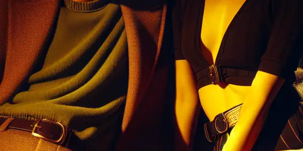 A tense, intimate moment between a brother-in-law and sister-in-law in a dimly lit living room.