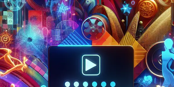 A futuristic adult entertainment platform featuring a sleek interface, colorful visuals, and abstract representations of diverse characters.